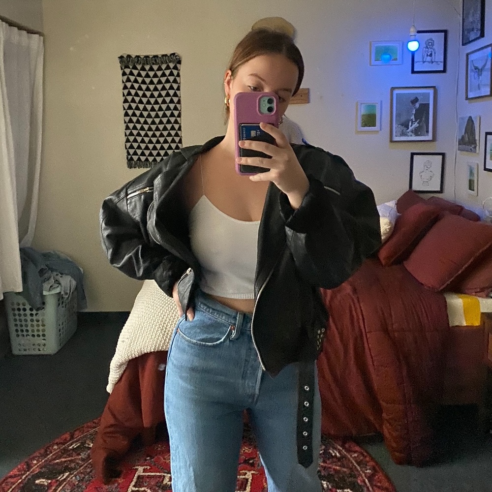 MissJoy Vintage Leather Motorcycle Jacket